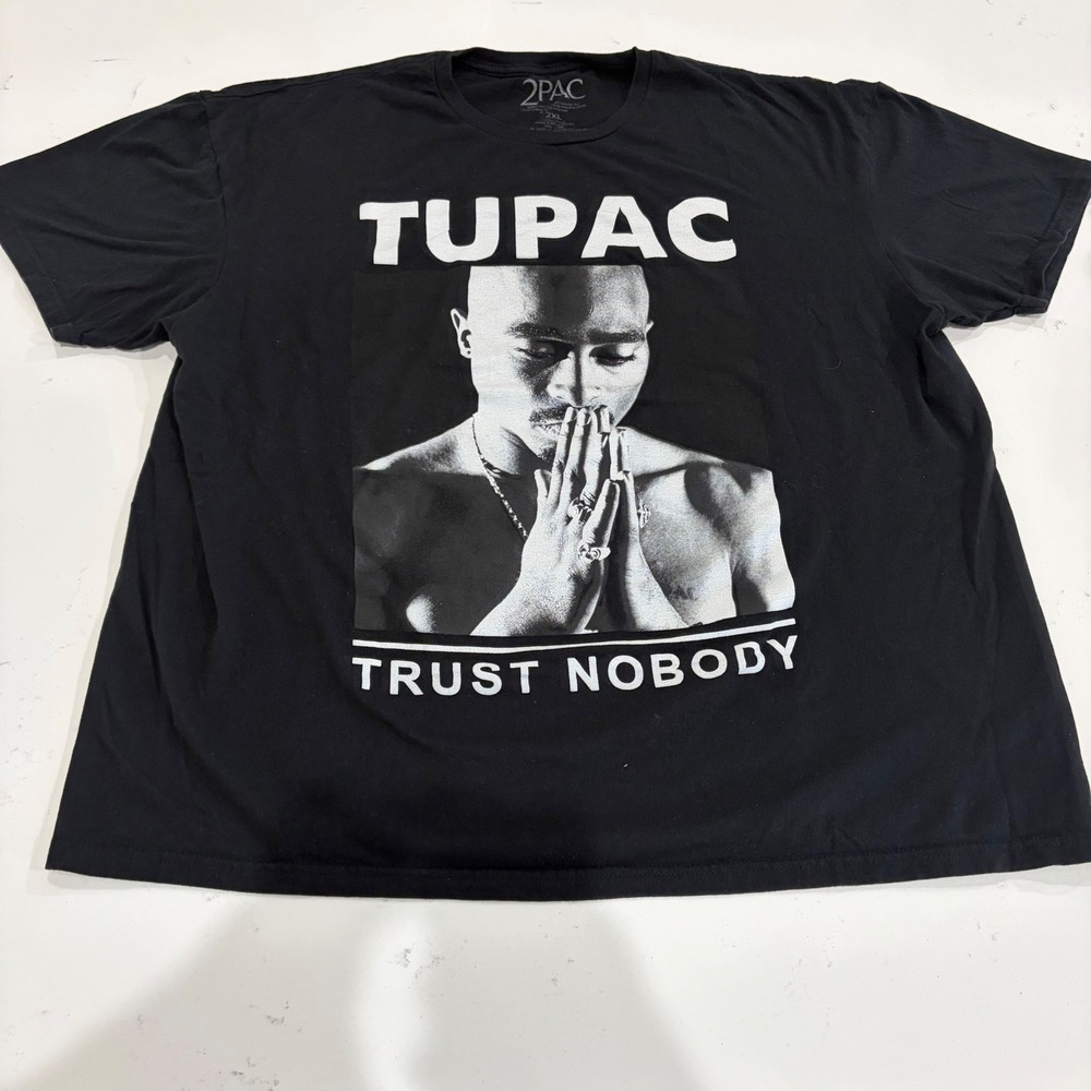 2Pac Tupac Shakur Trust Nobody Graphic T-Shirt Black Mens 2XL Hip Hop Rap Tee